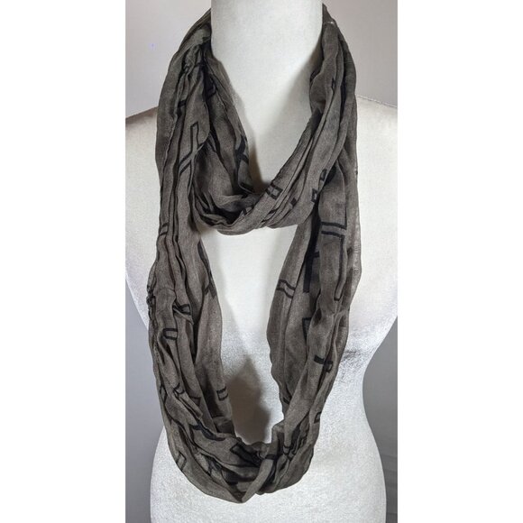Grunge Gothic Grey And Black Cross Print Infinity Scarf - Picture 4 of 6